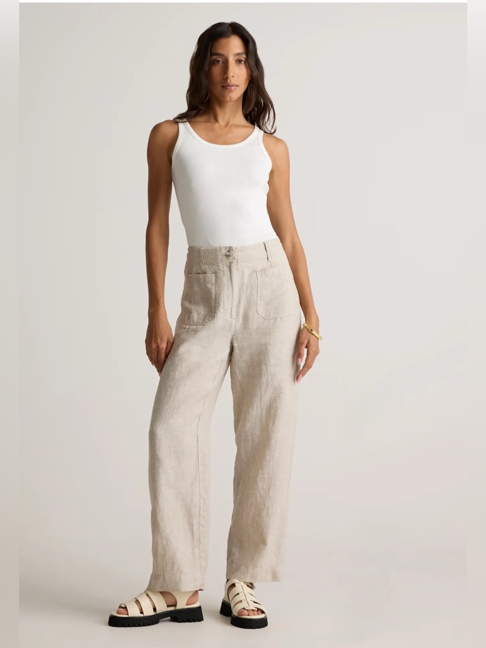 NWT Quince 100% European Linen Patch Pocket Wide Leg Pants size 6